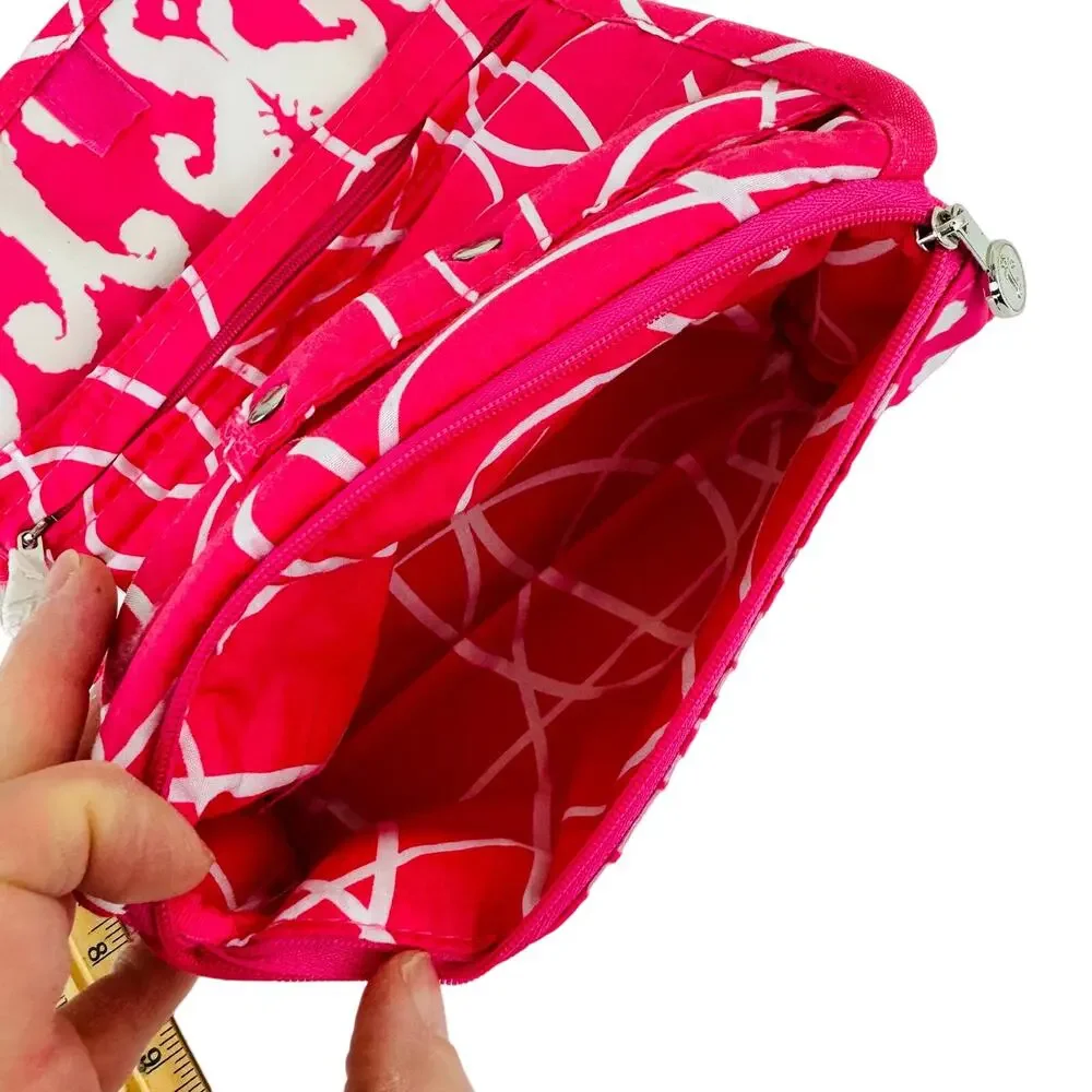 Initials Inc. Jewelry Roll Organizer Pink White Ikat Travel Case Foldable Bag